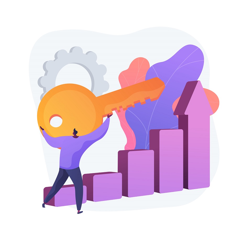 Key to business success. Company progress, leadership secret, ambitious plans. Entrepreneur using business opportunities, reaching top position. Vector isolated concept metaphor illustration