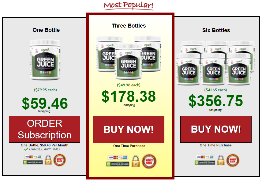 An example of an ecommerce showing 3 different product options