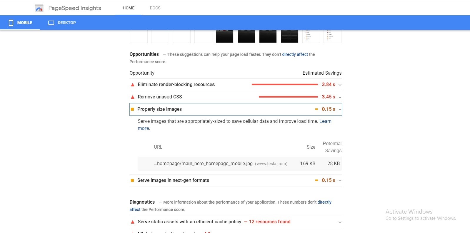 Google page load insights