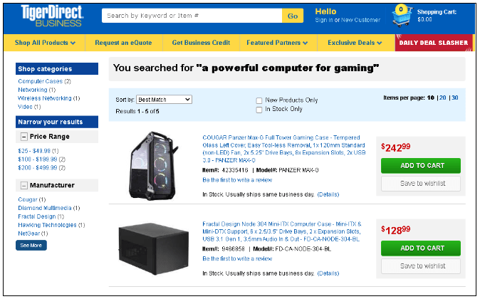 Search Results on TigerDirect for 'a powerful computer for gaming' Query