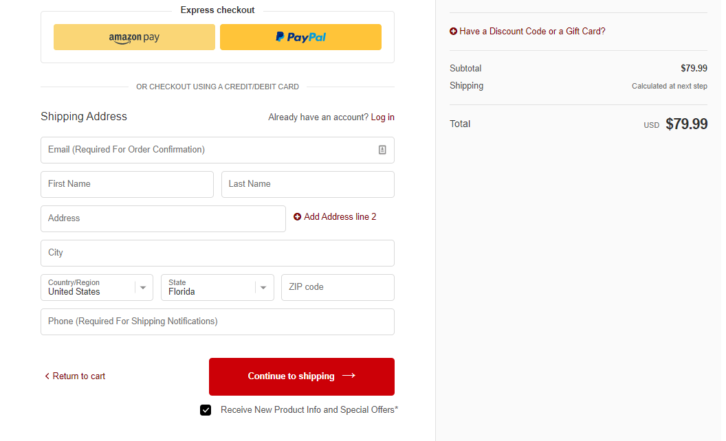 a well displayed checkout form on an ecommerce store