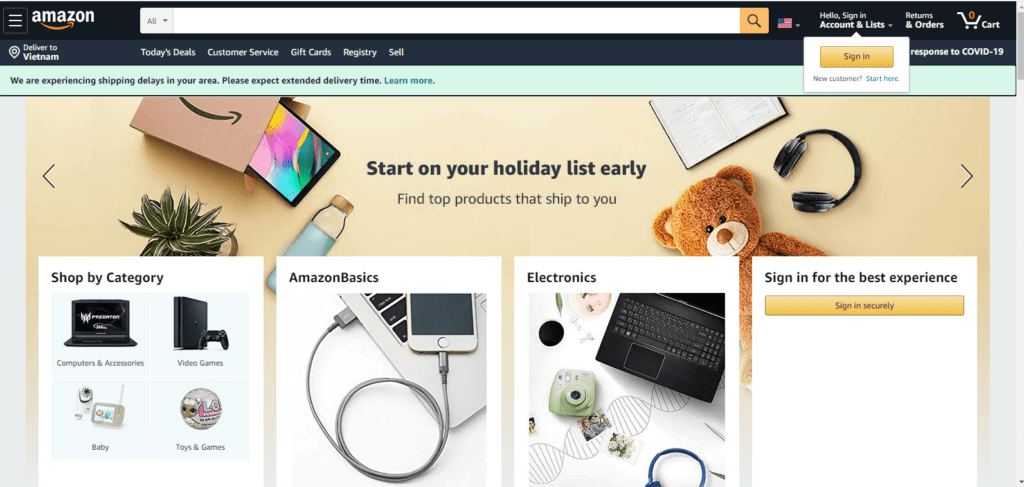 Amazon.com above the fold - items visible on the webpage without scrolling