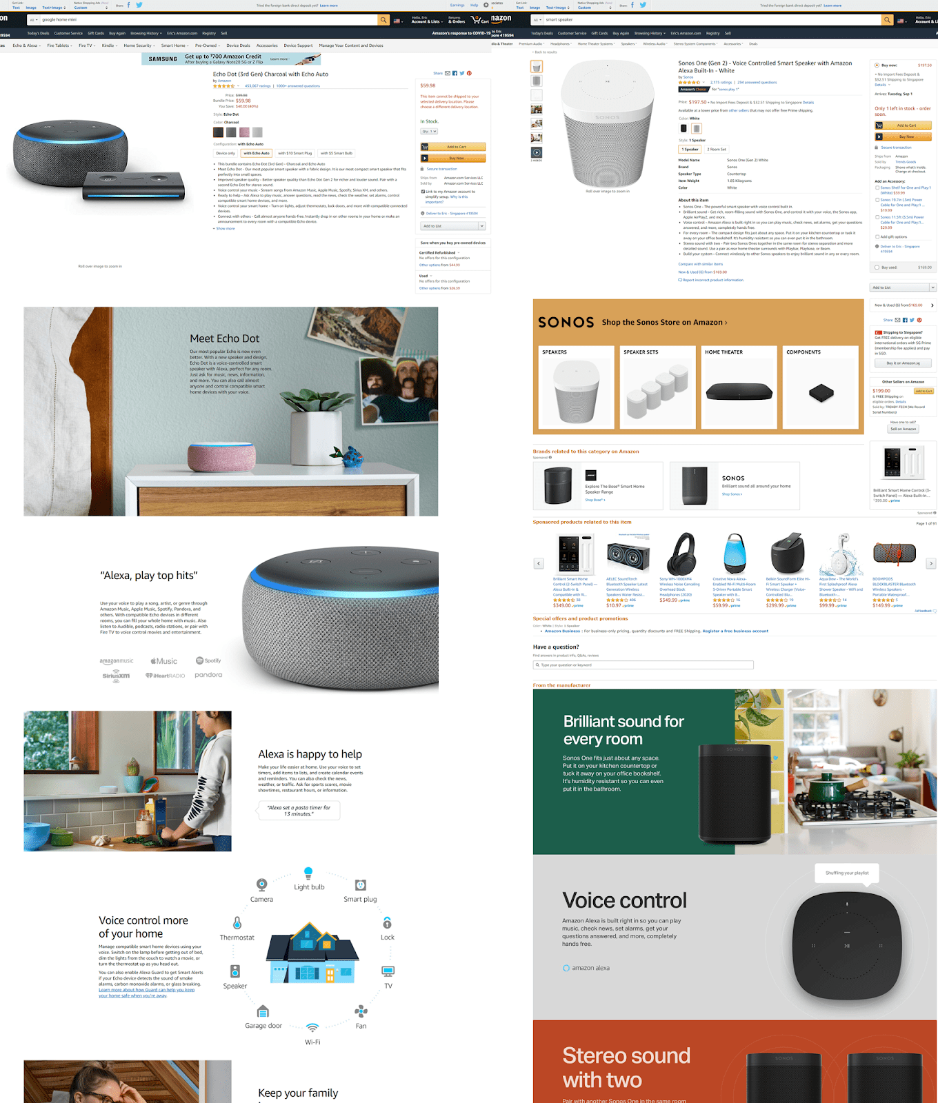 Amazon's product recommendations and sponsored links cluttering the product page
