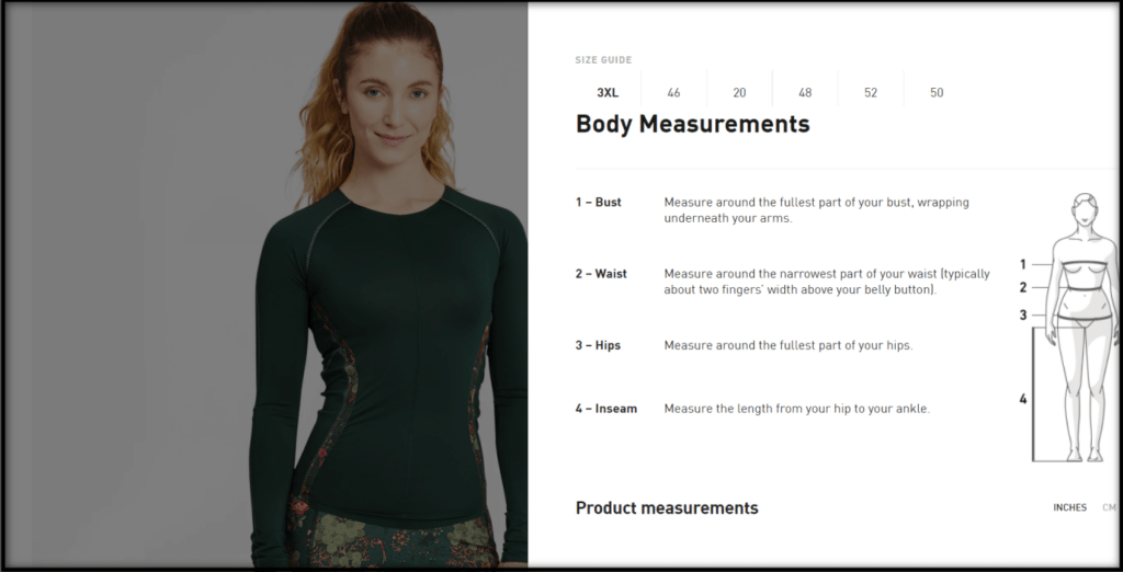 Puma's detailed instructions on how to take measurements: Size Guide Content and Features