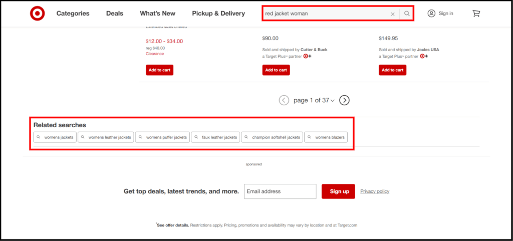 Showing Relevant Alternate Paths with 'Related Searches' on Target's Website
