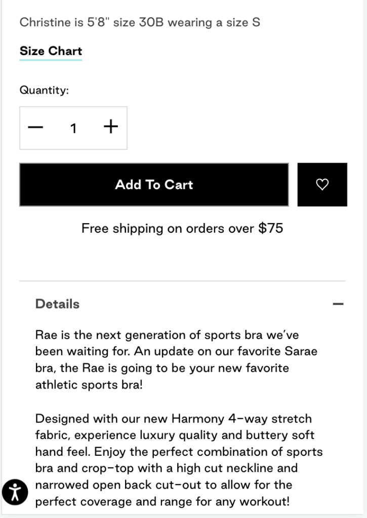 Store's product page with the product description positioned near the 'Add to Cart' button for easy access and improved user experience.