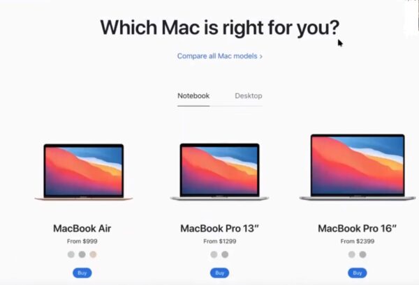 Apple comparison charts on mac computer models