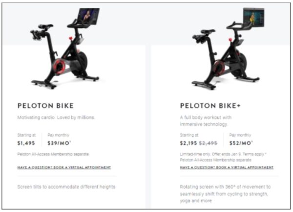 Peloton bike comparison chart