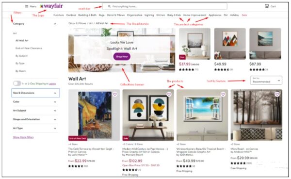 Wayfair collections page