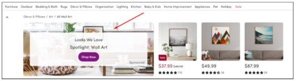 Wayfair banner on the collection page