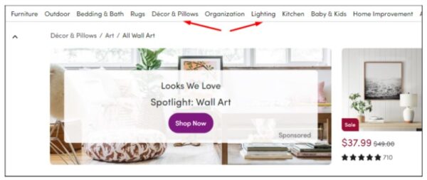 Wayfair collection page categories