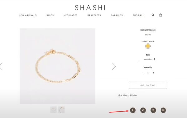 social sharing icons on ecommerce product page